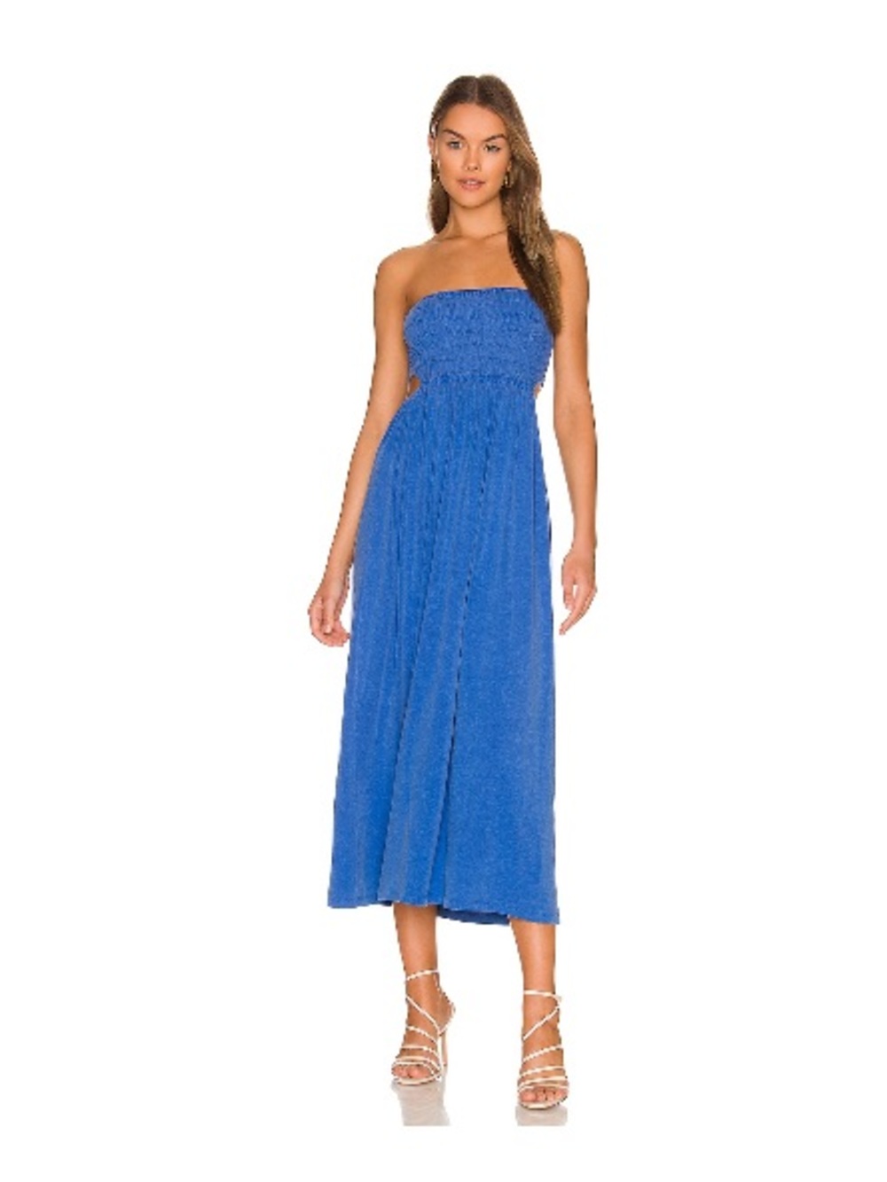 NWT Sundry Strapless French Blue Smocked Bodice Side Cut Out Dress Sz 1